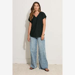 Lts Tall Black Shadow Stripe Vneck Boxy Top 12 Lts  Tall Womens TShirts