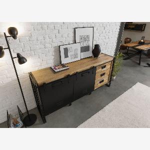 Buffet en manguier 195x45x90 laqué clair et métal noir BLACKBURN 10
