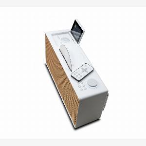 Evoke Home  Wood Edition AllinOneMusiksystem in Baumwollweiß mit Kirschholzgrill