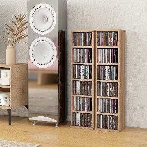 HOMCOM Lot de 2 étagères colonnes armoire de rangement CDDVD 12 compartiments 21 x 225 x 885 cm capacité 204 CD chêne