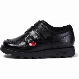 Black Leather Twin Velcro Fragma Lo Shoes for Infant Boys