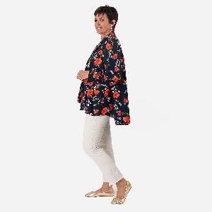 Floral Print TieNeck Ruffle Blouse Size 10  Navy