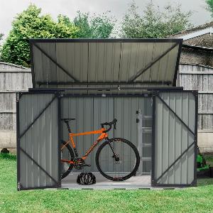 200CM Wide Outdoor Metal Garbage Storage Shed with Hinged Lid