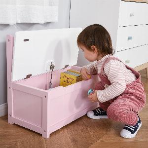 HOMCOM Coffre à jouet enfant banc de rangement enfant couvercle rabattable et charnières de sécurité 60 x 30 x 50 cm rose