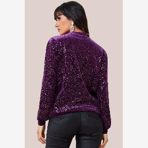 Goddiva Sequin Velvet Jumper  Magenta