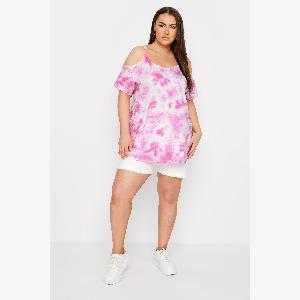 Yours Top Rose Design Tie  Dye Coupe Bardot  Womens Curve  Plus Size Yours