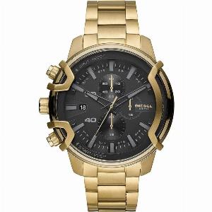 Diesel Griffed GoldTone Stainless Steel Bracelet Black Dial Mens Watch DZ4522