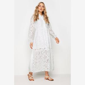 Lts Tall Womens White Broderie Anglaise Maxi Shirt Dress Size 14