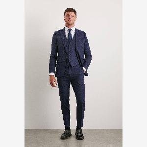 Mens Navy Marl Skinny Fit Suit Trousers