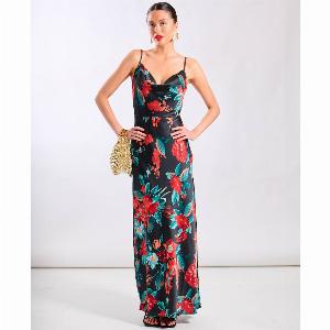 30 Discount on Red Floral Satin Maxi Dress with Cowl Neck Size 12