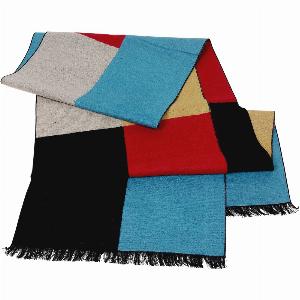 Winterschal Seidenflanell Schal Blöcke schwarz beige blau