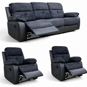 Holden 311 Reclining Sofa Suite Dark Grey Fabric And Leather