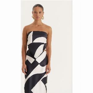 Abstract Print Satin Bandeau Top Iris