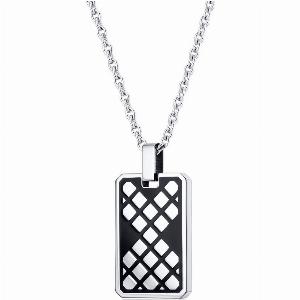 Mens Black Mosaic Dog Tag Pendant Necklace in Stainless Steel