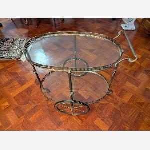 Chariot à deux niveaux en laiton et verre années 7080