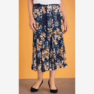 Anna Rose Panelled Floral Print Mesh Midi Skirt OrangeTeal Womens
