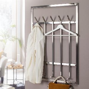 FineBuy Wandgarderobe Metall Silber 60 x 100 cm  Design Garderobenpaneel  Wand Garderobenleiste mit Hakenleiste  10 Kleiderhaken