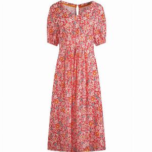 Weird Fish Dilsha LivaEco Printed Viscose Midi Dress Tango Red Size 16