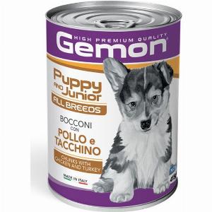 Monge Gemon Dog Puppy e Junior All Breeds Bocconi 415 gr  Pollo e Tacchino  Confezione da 24 pezzi  Cibo Umido per Cani  1 ORDINE scegli lo sconto BZR5  BZR20  200 punti fedeltà