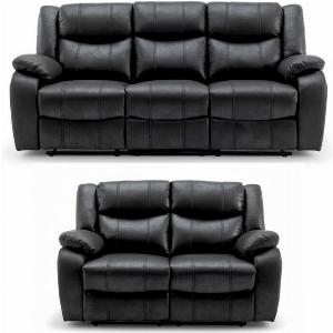 Monte 32 Seater Reclining Cinema Console Sofa Suite Black Fabric