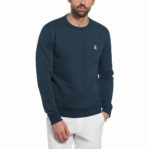Sticker Pete Fleece Crew Neck Sweatshirt In Blue Wing Teal