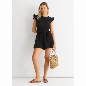 Enjoy 40 Discount on Black Frilled Stretch Playsuit with Elastic Waist