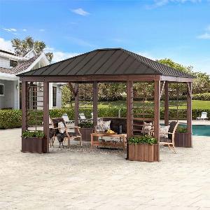 SUNJOY 13x15 Wilmington Aluminum Frame Hardtop Gazebo with Planters