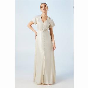 Shimmer Flutter Sleeve Maxi Wedding Dress