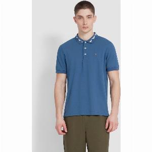 Reeves Zig Zag Tipped Collar Polo Shirt In Cold Metal