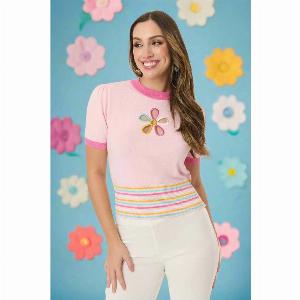 Smak Parlour Pink  Rainbow Flower Cutout Sweater Colour Pink Size XL1XL