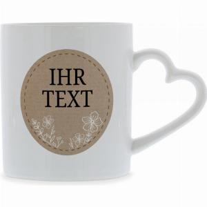 Keramiktasse mit Herzhenkel Badges mit Motiv  Individualisierung