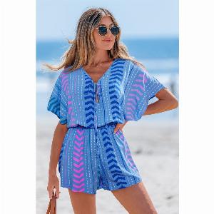 Erhalten Sie 20 Rabatt auf den Blauen VAusschnitt Jumpsuit mit weitem Bein