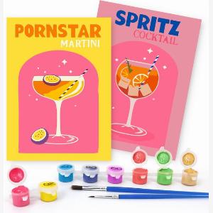 Rubye Mini Malen nach Zahlen 2 Stück Erwachsene Malen nach Zahlen Kinder Set Cocktails 15x20cm