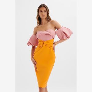 Grab 80 Off Lavish Alice ELIZA Colour Block Twisted Midi Dress in Pink  Papaya Size 14 UK