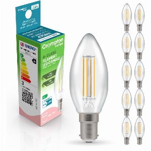 Crompton Candle LED Light Bulb UltraEfficient B15 22W 40W Eqv Warm White 10Pack AClass Clear