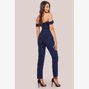 Goddiva Lurex Cowl Neck Jumpsuit  Royalblue