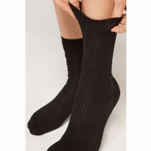Calzedonia Chaussettes basses côtelées Femme Noir Taille TAILLE UNIQUE