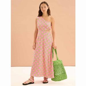 Evaline Check Print One Shoulder Dress