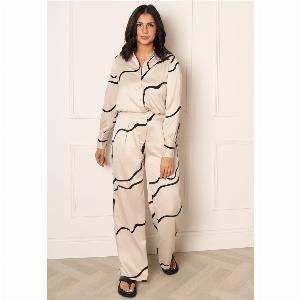 VERO MODA Merle Cream  Black Satin Shirt and Wide Leg Trousers Set Now 22