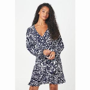 Womens Tall Navy Animal Wrap Mini Dress  14