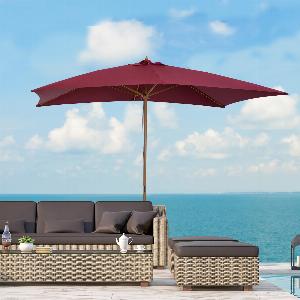 Outsunny Waterproof Wooden Garden Parasol 3m x 2m Sun Shade Patio Umbrella Outdoor Canopy Wine Red Aosom UK