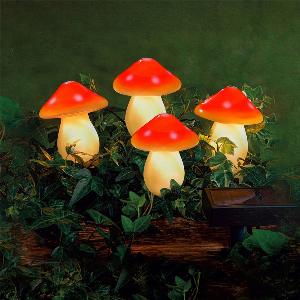 4 Pack Toadstool Solar Garden Light Ornament Warm White LED  15m by Bright Garden