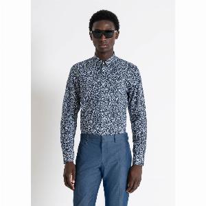 Camicia slim fit Napoli in cotone con stampa ora a 3160