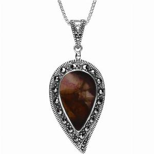 Sterling Silver Blue John Marcasite Leaf Necklace