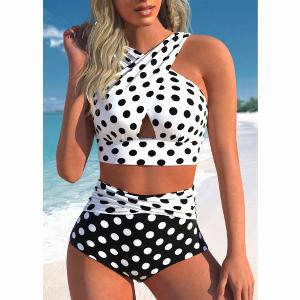 ROTITA Criss Cross White Polka Dot Bikini Top