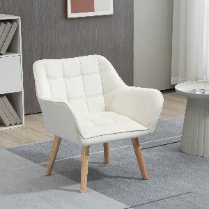 HOMCOM Fauteuil style scandinave dossier haut et accoudoirs revêtement en polyester effet velours 67 x 615 x 71 cm crème