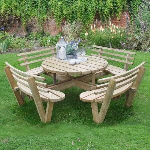 Forest Circular Wooden Garden Picnic Table with Seat Backs 8x8 24x24m