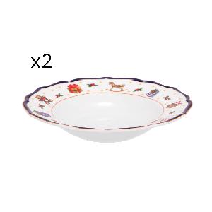 Set 2 piatti fondi natalizi porcellana bordo blu