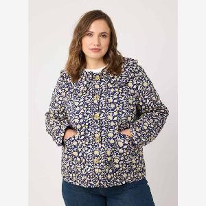 Joanie Clothing Brooke Navy Floral Print Quilted Collared Jacket   UK S US 810
