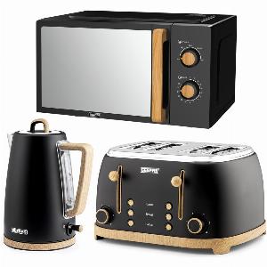 NordiQ Black 20L Microwave Oven 4Slice Toaster  Electric Kettle Set